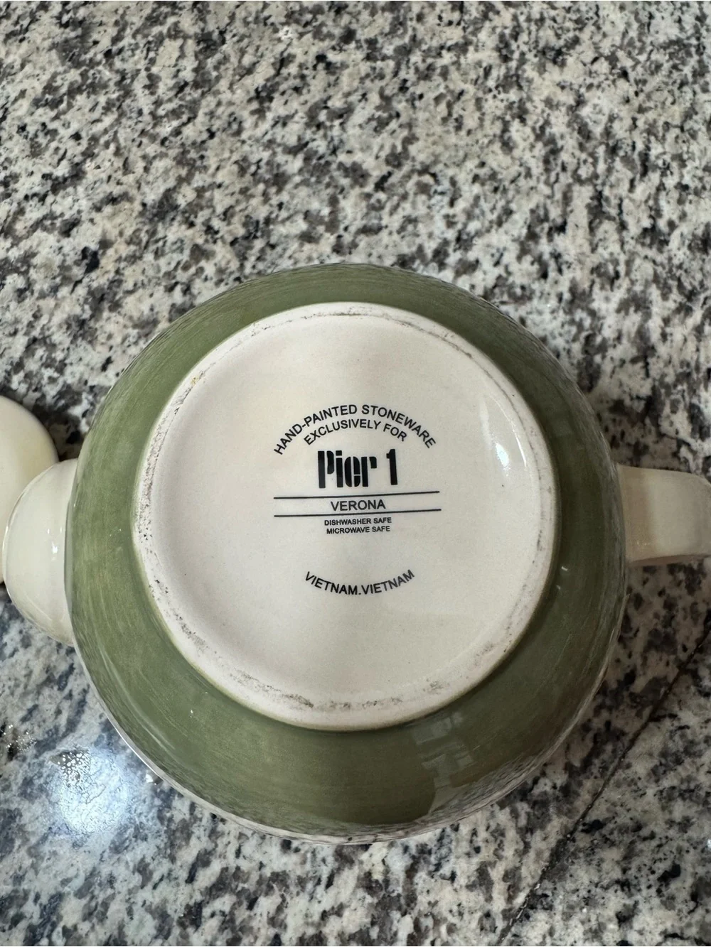 Pier 1 Verona Cream and Green Ceramic Teapot with Red Floral Motif